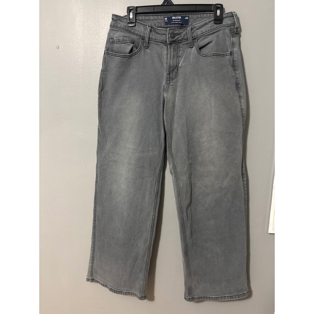 Hollister Low-Rise Baggy Jeans Grey Vintage Stretch Size 6R W28R Wide Leg